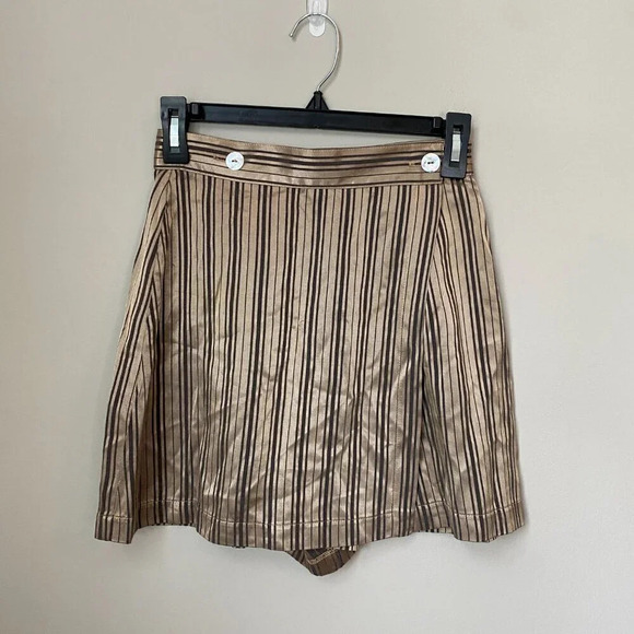 Vintage Judy Knapp California Womens Sz 3 Silky Striped Wrap Skort Bronze Black - Picture 3 of 16